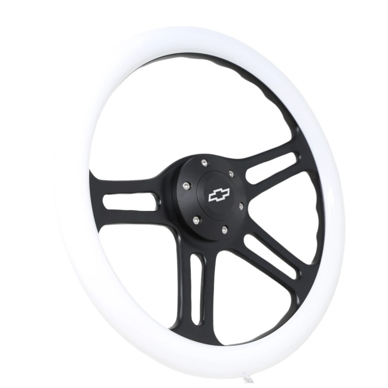 New World Motoring 14" 4 Spoke Black Steering Wheel WHITE