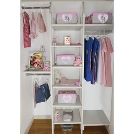 Storage Basket for Nursery Organizer, Baby Girl Canvas Fabric Bin, Storage Box with Reversible Sequence Heart Patch. Great Baby Shower Basket Gift