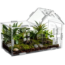 Large Jumping Spider Acrylic Enclosure, Clear Acrylic Spider Habitat Box with Adsorptive Door Feeding Hole, Ventilated Small Reptile Terrarium for Small Lizard Snail Cricket Mantis