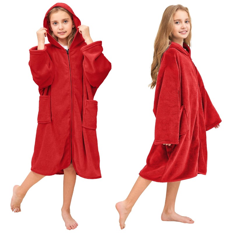 Hiturbo Kids Hooded Towel Robe: Changing Zipper Bath Robe Poncho