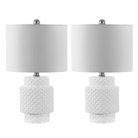 SAFAVIEH Lighting Collection Sonter Modern White 21-inch Bedroom Living Room Home Office Desk Nightstand Table Lamp Set of 2 (LED Bulbs Included)