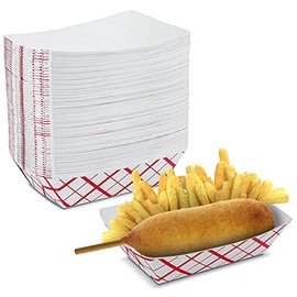 Paper Food Trays - 2 1/2 lb Disposable Plaid Classy Red and White Boats by MT Products (75 Pieces)