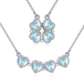 YFN Four Leaf Clover Necklace for Women Sterling Silver Moonstone Heart Shaped Convertible Pendant (moonstone)