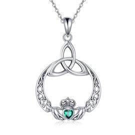 YAFEINI Claddagh Necklace Sterling Silver Celtic Knot Pendant Claddagh Jewelry for Women Mom
