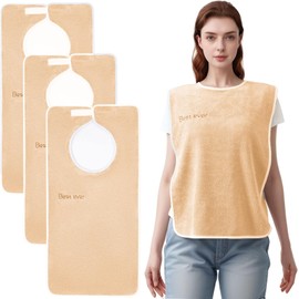 Bedvcaty Ultra-Soft Premium Adult Bibs – Super Absorbent, Durable No-Shed Microfiber Food Bibs Clothing Protector for Elderly, Adult, Dining (3Camel)