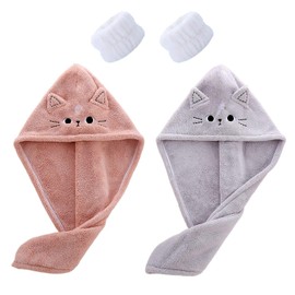 2 Pcs Hair Drying Caps And 2 Pcs White Wrist Straps, Fun Hair Drying Caps, Cute Absorbent Hair Drying Caps, Coral Velvet Hair Drying Caps