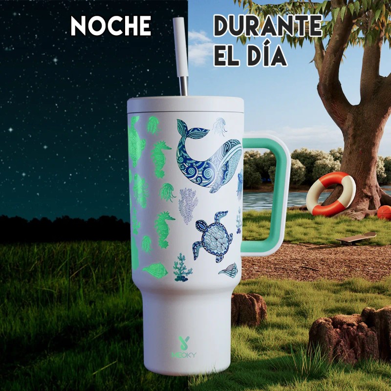 Meoky Vaso Térmicos De Inoxidable Con Calor/frí Pajilla 40oz