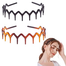 2 PCS zig zag headband, Women'S Adjustable Tooth hairbands,Fashionable Ladies Teeth hairpin, Plastic Sharks Tooth Hair Comb Hard hair band for Women Men Girls (Black, Amber)
