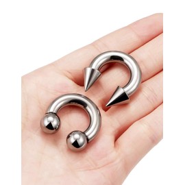 Goerhsjie F136 Titanium 2g Septum Ring Prince Albert Jewelry for Men 2 Gauge Earrings 14mm PA Spike Horseshoe Piercing Internally Threaded for Women Men