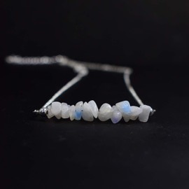 Gempires Natural Moonstone Crystal Necklace, Moonstone Jewellery for Women, June Birthstones Gifts, 16+2 Inch Adjustable Silver Plated Chain