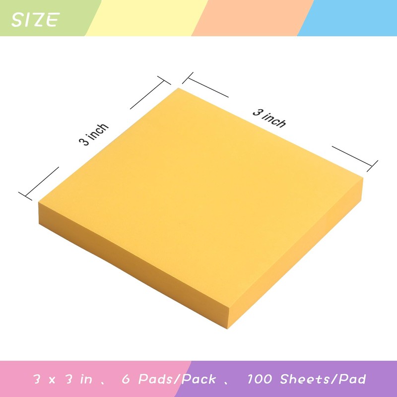 Sticky Notes 3x3 Self-Stick Notes Pads with 6 Bright Colors,