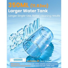 Kit de enjuague sinusal Neti Pot de 11.8 fl oz, sistema de riego nasal con 5 modos, 4 boquillas, recargable inalámbrico, IPX7 impermeable, limpiador d