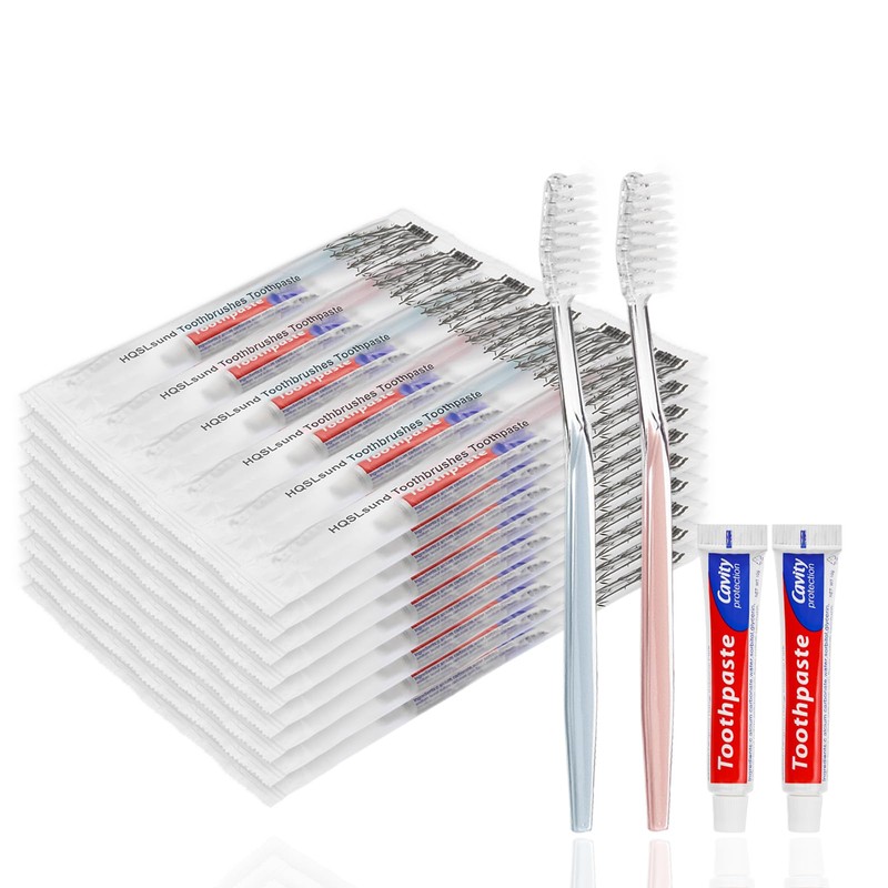HQSLsund 50 pcs Disposable Toothbrushes, 2 Color Toothbrushes and Toothpaste