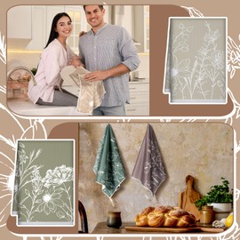 Bencailor 6 Pcs Vintage Floral Kitchen Towels Retro Spring Wildflower Dish Hand Towels Boho Neutral Botanical Absorbent Tea Kitchen Cloth, 16'' x 24''(Mixed Colors, Flowers Plants)