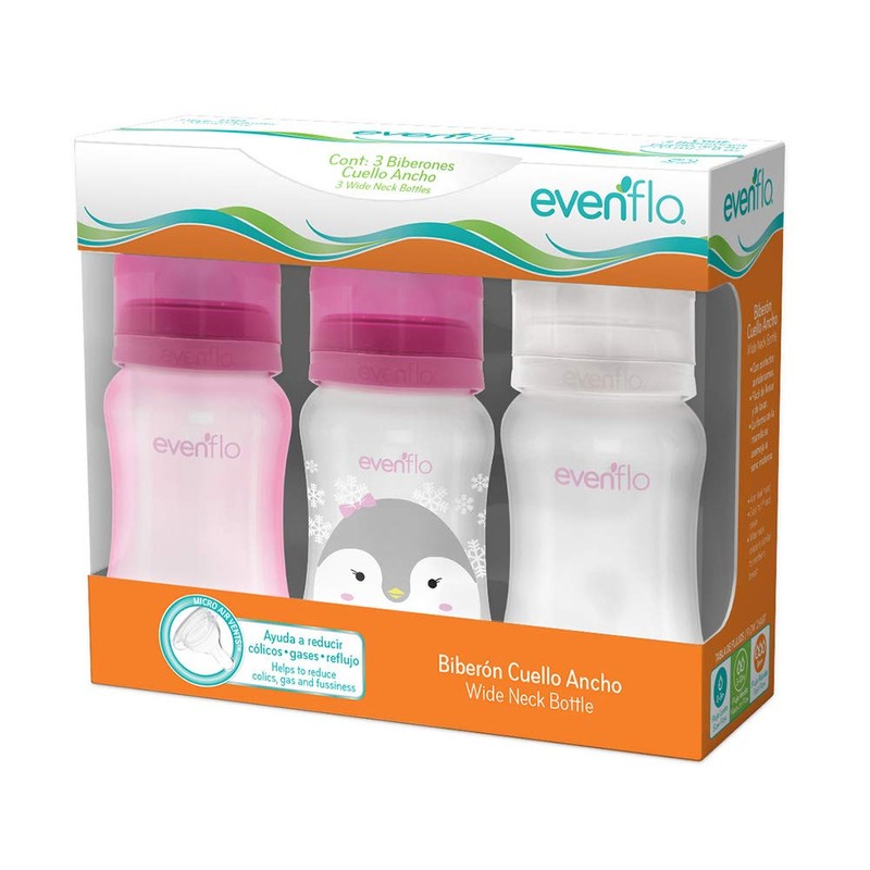 Evenflo, Biberón Forest Anticólicos Cuello Ancho, Niña, Color Rosa, Flujo