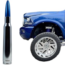 VMS CHROME BULLET ANTENNA WITH BLUE TIP FOR DODGE RAM FITS ALL SCREW ON ANTENNAS