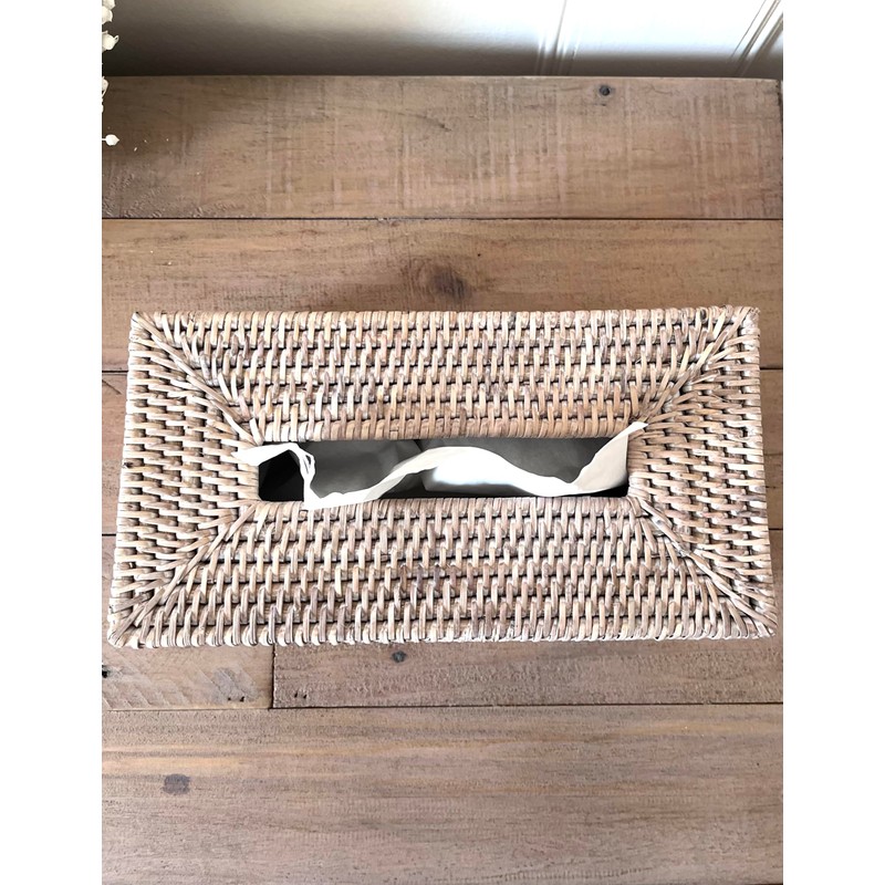 White Wash Rattan Tissue Box Napkin Holder (Tissue Box Cover