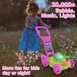 Bubble Lawn Mower for Toddlers with Lights & Music | Automatic Bubble Machine for Kids | Perfect Outdoor Bubble Maker Blower Toy for Ages 3-6 Years Old Girls (Pink)