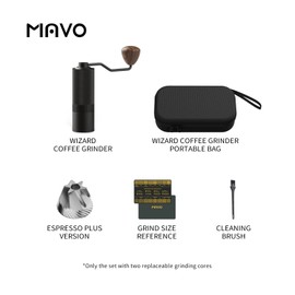 MAVO Manual Coffee Grinder, Wizard Hand Coffee Grinder, Capacity 25g with CNC Stainless Steel Hexagonal Conical Burr, Adjustable Setting, Burr Coffee Bean Grinder for French Press, Pour Over, Black