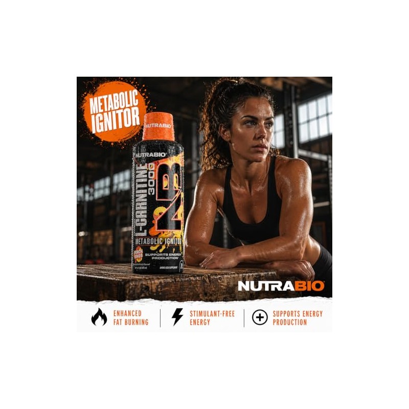 NutraBio – L-Carnitine Liquid Shots – 3000mg – 10mg of
