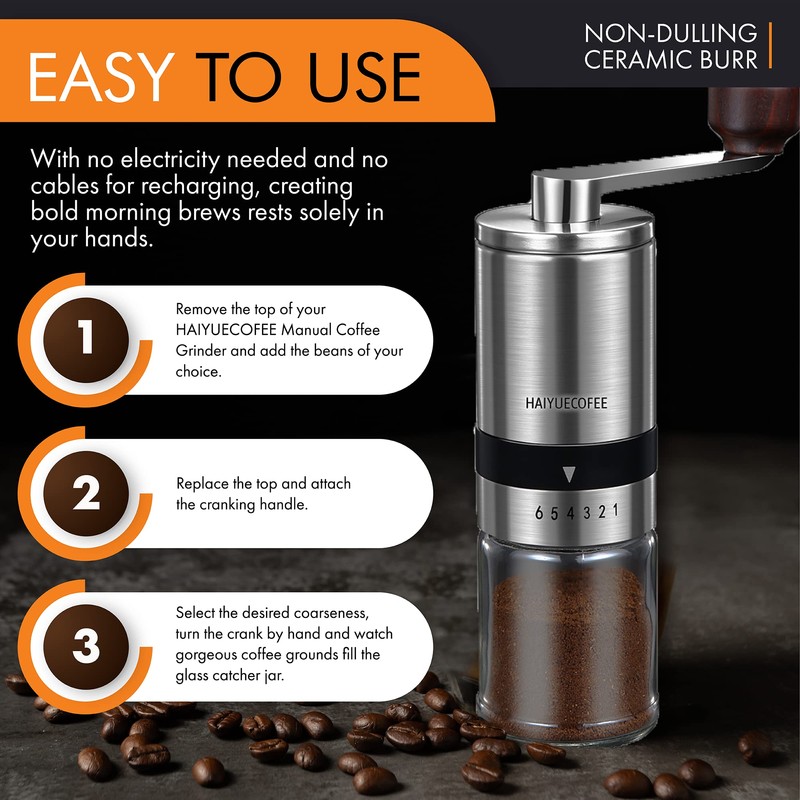 HAIYUECOFEE Manual Coffee Grinder with 6 Adjustable Coarseness Settings, Hand