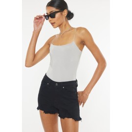 Kan Can Kancan Women's High Rise Raw Hem Denim Shorts (US, Alpha, Large, Regular, Regular, Black)