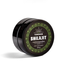 TERRAGEM Himalaya Shilajit with Ashwagandha, Mumijo, Dietary Supplement, Natural Ingredients, Rich in Minerals and Nutrients, Humic Acids, Fulvic Acids, Collector's Families, Glass Jar 25 g