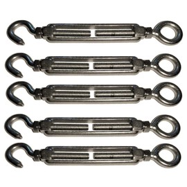 MarineNow Stainless Steel 316 Hook & Eye Turnbuckle Marine Grade M4, M5, M6, M8; Choose 1, 2, 5 or 10 Pack (M6 6mm, 05-Pack)