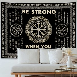 Lacoiime Viking Tapestry, Norse Viking Wall Decor Runes Tapestry Wall Hanging for Men Bedroom Signs Mediaeval Black Tapestry Mythology Wall Decor Gifts (W60 x H40)