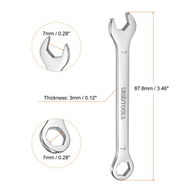 HARFINGTON 2pcs Thin Combination Wrench 7mm Offset 6-Point Ended Box and 15° Angled Open End Mini Combination Wrench 30Cr13 Stainless Steel Quenching Polish Metric Spanner for Auto Repairs