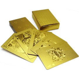 [KALOKAK] Playing Cards, Gold Playing Cards, Gold Cards, Double-Sided, Plastic, Golden, Rich, Gorgeous, Break-resistant, Waterproof, Card Game, Magic, Exclusive Box, Case (Gold)