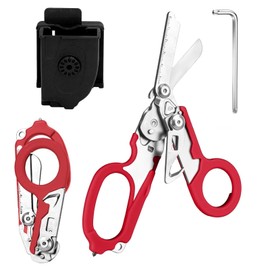 Rescue Scissors, Trauma Scissors, 6-in-1 Foldable Trauma Scissors, Emergency Scissors, Bandage Scissors with K Protective Case, Wrench for Professional Emergency Services, Outdoor Camping (Red)