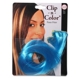 Mia Clip-n-Color-Instant Color, Hair Extensions That Clip On Quickly And Easily-Made Of Beautiful Synthetic Wig Hair-Pretty Bright Blue-Measures 14 Inches Long-2 Clips-Easter, Sports, Parties, Fun!