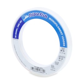 Triple Fish Monofilament Leader, 25 lb / 11.3 kg Test, .020 in / 0.50 mm Dia, Clear, 50 yd / 46 m