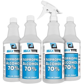 MaxTite 70% Isopropyl Alcohol (1 Gallon (4 Pack, 32 fl oz) - Includes Heavy-Duty Spray Nozzle - Made in USA
