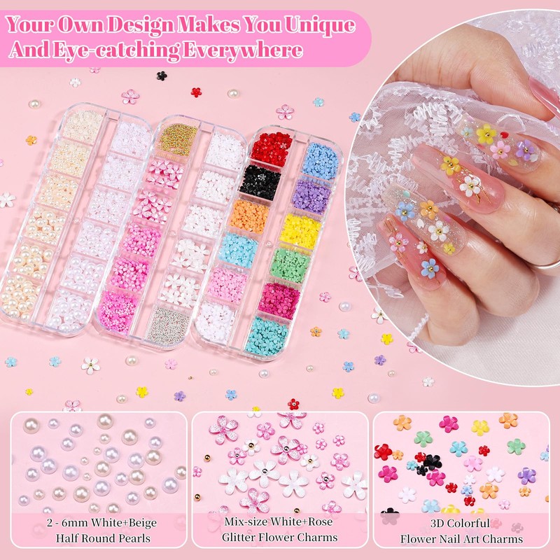 Umillars 12 Boxes Nail Charms-Nail Rhinestones Kit with 30 Sheets