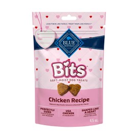 Blue Buffalo Bits Soft & Chewy Natural Dog Treats, Bite-Sized & Heart-Shaped Valentine’s Morsels, Chicken Recipe, 4.5-oz Bag