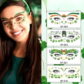 10 Sheets St Patricks Day Temporary Tattoos - St Patrick’s Day Shamrock Tattoos Face, Saint Patricks Day Shamrock Face Stickers, Waterproof Clover Tattoos Art Make up St Patricks Day Accessories