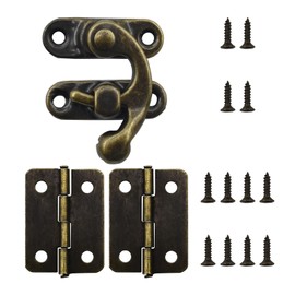 40Pcs Small Antique Hinges and 20 Set Bronze Tone Right Latch Hook Hasp Wood Jewelry Box Hasp Catch Decoration with Replacement Screws