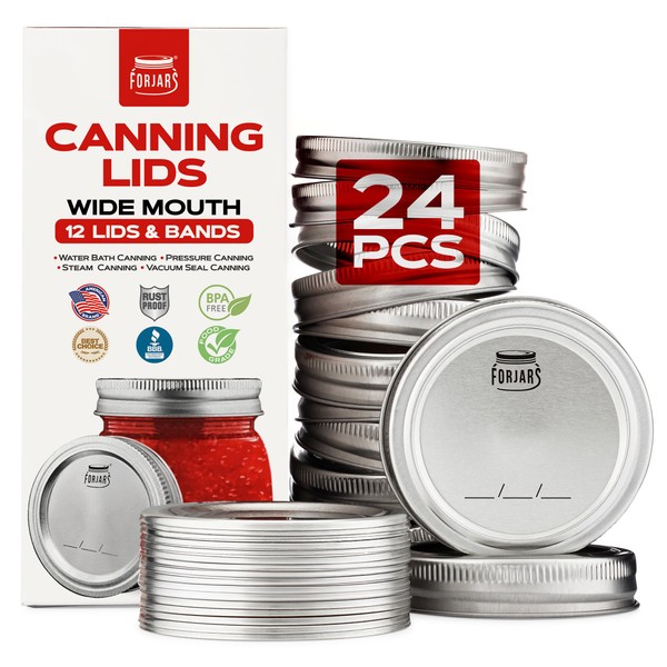 FORJARS Wide Mouth Canning Lids and Rings – 24 Pcs