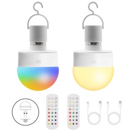 HISTAR Tent Lights for Camping 2000mah, Rechargeable Light Bulbs with Remote, Timer, Dimmable, E26 Battery Operated Light Bulb, 3 Color Temperature, RGB, Magnetic Base