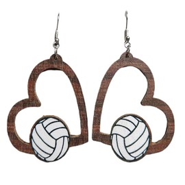 Leopard Pattern Wood MOM Heart Baseball Rugby Waterdrop Dangle Drop Earring MAMA MOM Letter Sport Earrings Statement Mother's Day Jewelry for Women Fans Players Jewelry-Volleyball 2