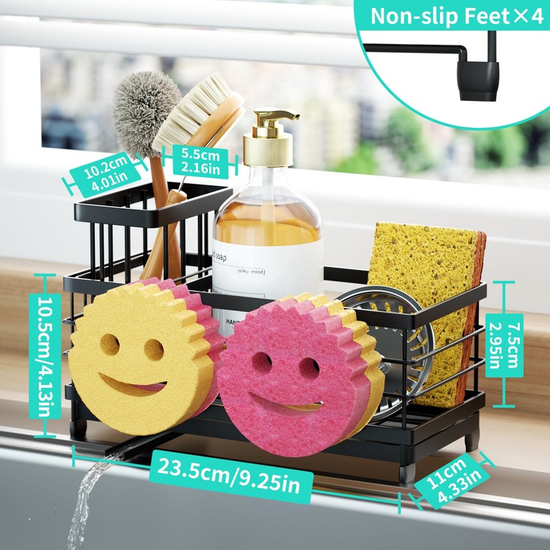 HapiRm Sink Caddy Sponge Holder - Self-draining Kitchen Sink Organizer