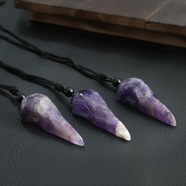 TUMBEELLUWA Carved Raven Skull Pendant Necklace for Men Women, Amethyst