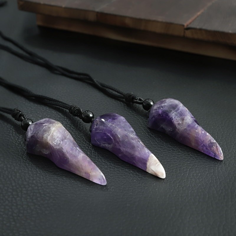 TUMBEELLUWA Carved Raven Skull Pendant Necklace for Men Women, Amethyst