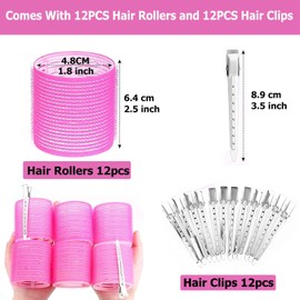 Hair Rollers Set 24 Pcs, Hair Curlers With 12 Pcs 48MM Self Grip Jumbo Hair Rollers & 12Pcs Duckbill Clip, Salon DIY Hairdressing Curlers Hair Curlers Rollers Tools for Long Medium Short Hair