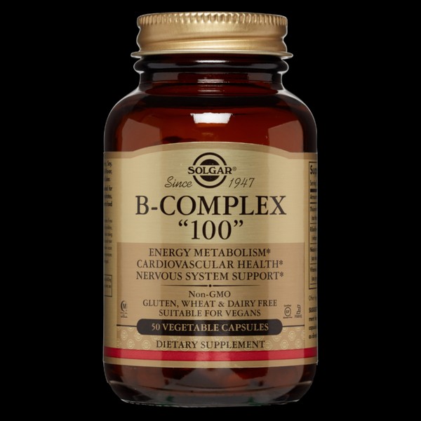SOLGAR B-COMPLEX 100. FOR ENERGY METABOLISM, CARDIOVASCULAR& NERVOUS SYSTEM SUPPORT