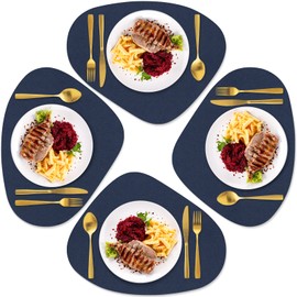 BIPASION Leather Placemats Set of 4, Round Placemats for Dining Table Heat-Resistant Non-Slip Washable Coffee Mats Kitchen Place Mats Easy to Clean Table Mats (Dark Blue)