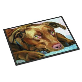 Caroline's Treasures 7420JMAT Chocolate Labrador Waiting Doormat 24x36 Front Door Mat Indoor Outdoor Rugs for Entryway, Non Slip Washable Low Pile, 24H X 36W