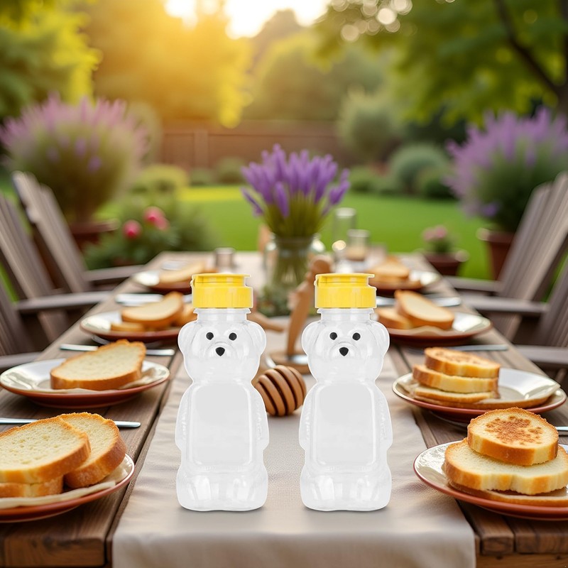 2Pcs Yellow 8 Oz Plastic Bear Honey Bottle Jars, Empty